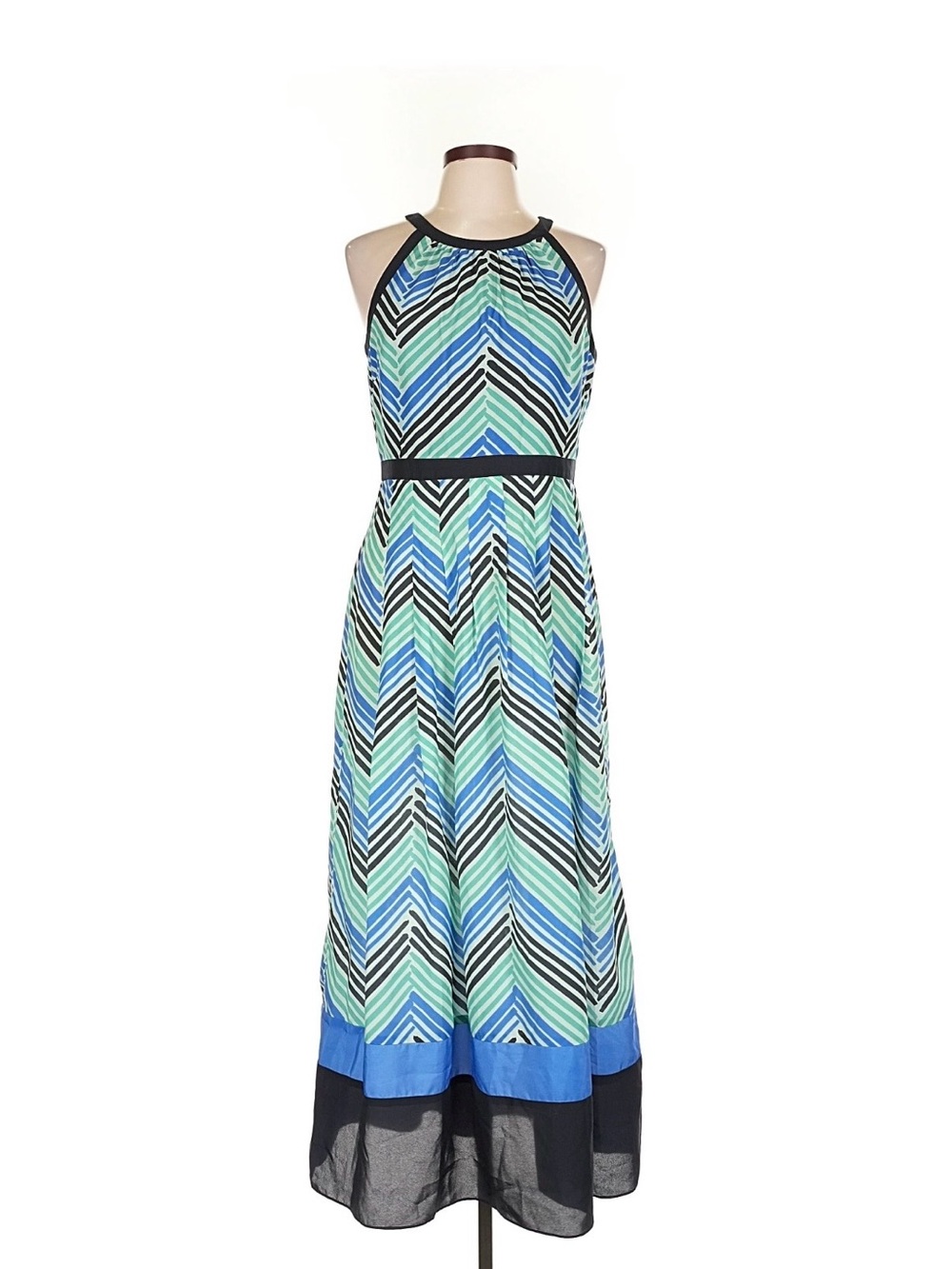 Ann Taylor Blue, Mint & Black Chevron Halter Maxi Dress
